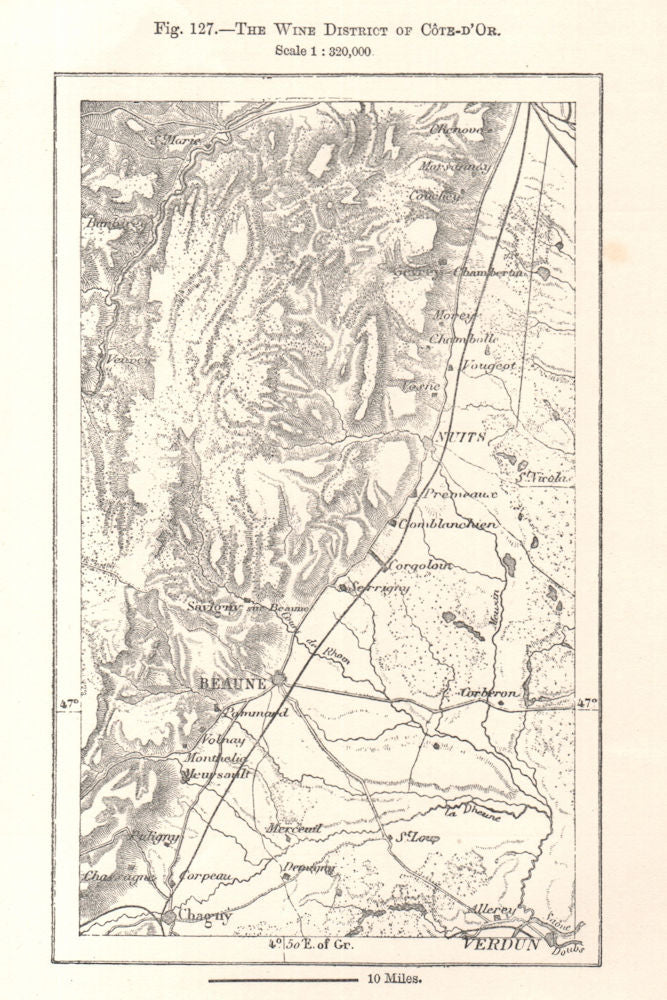 The Wine Districts of Cote-D'Or. Burgundy Bourgogne. Sketch map 1885 old